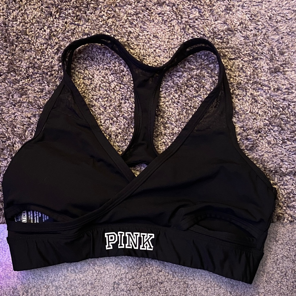 PINK Victoria's Secret Black Racerback Sports Bra